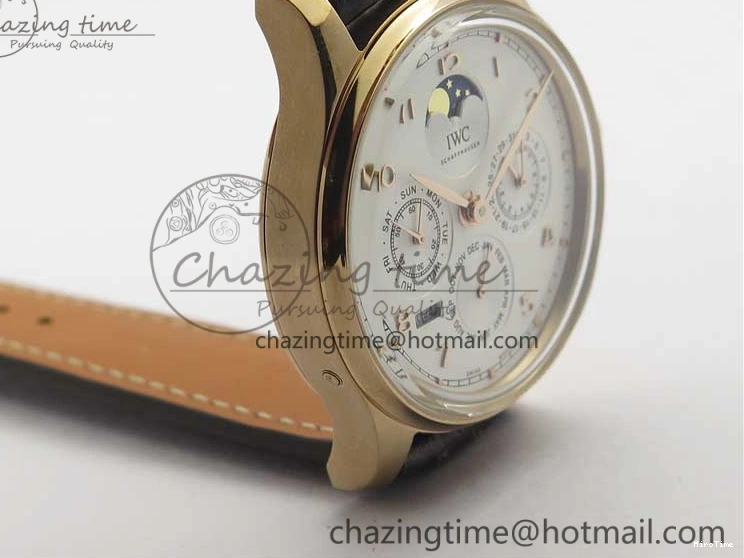 MIROTIME 0409 Compact Portugieser Perpetual Calendar IW503302 RG V9F 1:1 Best Edition White Dial on Brown Leather Strap A 7113